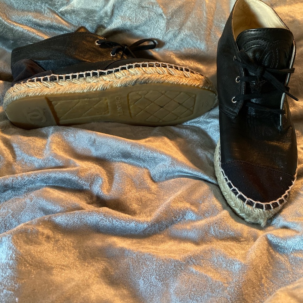Leather High Top Black Chanel Espadrille